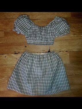 Upcycles Primark Black & White Plaid Two-Piece Skirt Set